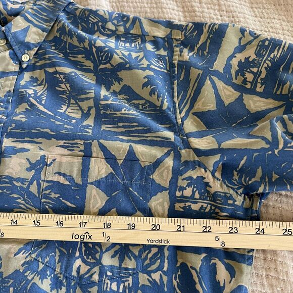 Reyn Spooner Shirt Mens Medium Blue Tan Hawaiian Aloha Commemorative Classic - Picture 12 of 13